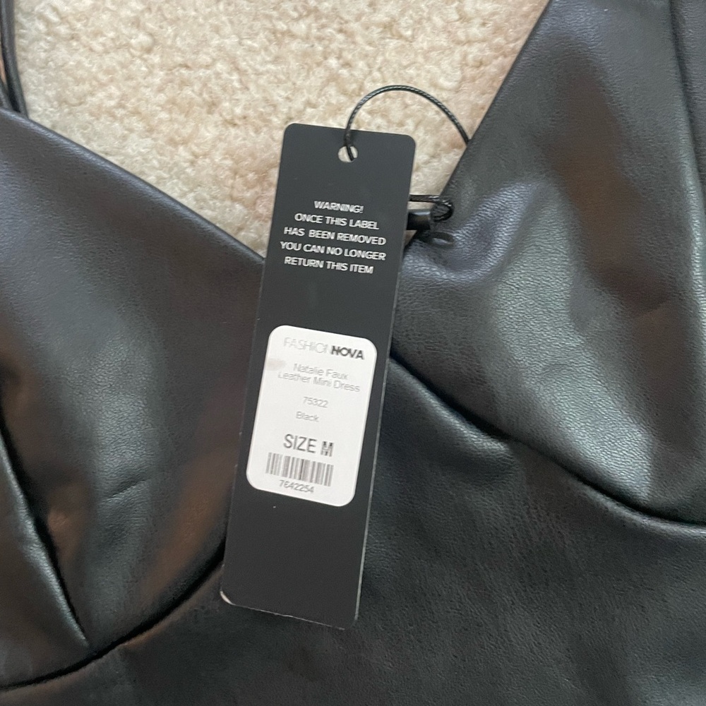 NWT Fashion Nova Natalie faux leather mini dress spaghetti straps bodycon dress - Picture 5 of 5